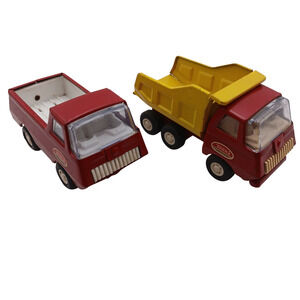 VTG Tonka Mini Pickup & Dump Truck Red/Yellow Diecast Lot 1970s Pressed Steel